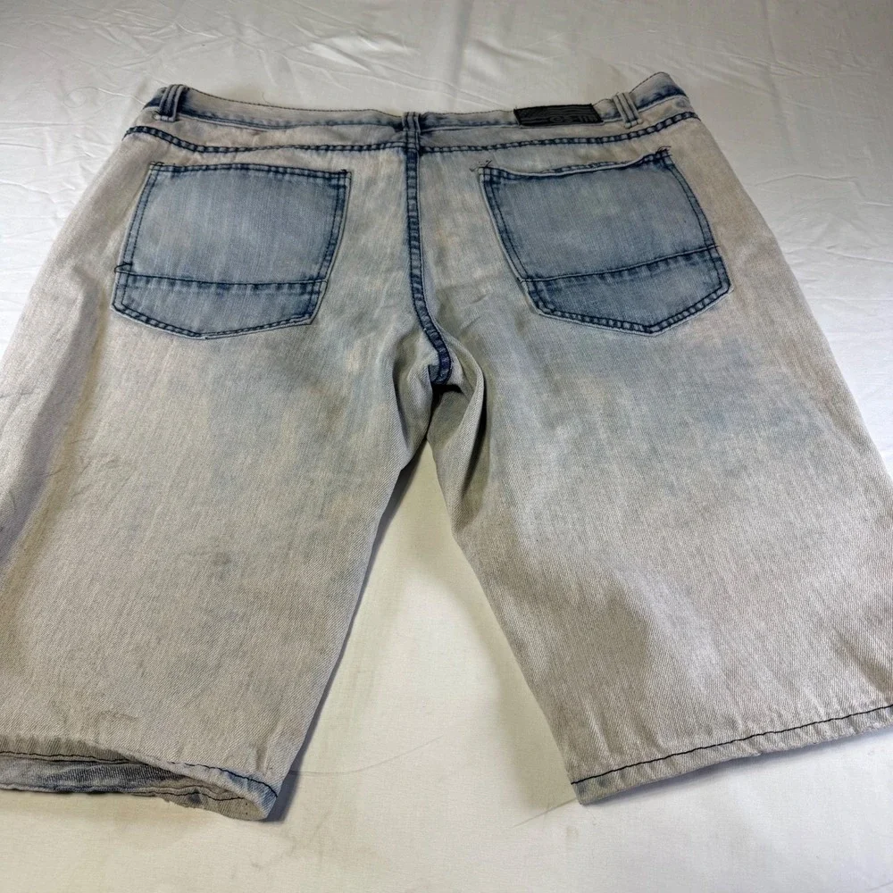 GS-115 Moto Style Blue Denim‎ Jorts Shorts Acid Wash Distressed Men's Size 40X14